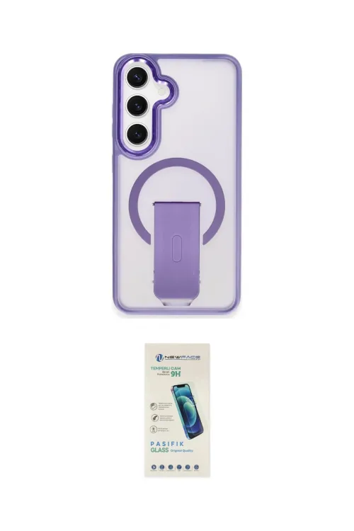 ieg™ Galaxy S24 Kılıf Pusula Doku Koleksiyonu - Şeffaf Pasifik Cam Ekran Koruyucu