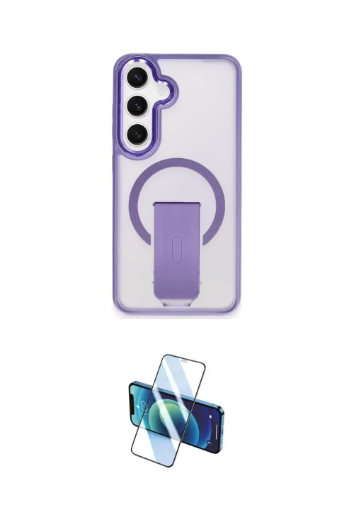 ieg™ Galaxy S24 Kılıf Pusula Doku Koleksiyonu - Siyah 3D Antistatik Cam Ekran Koruyucu