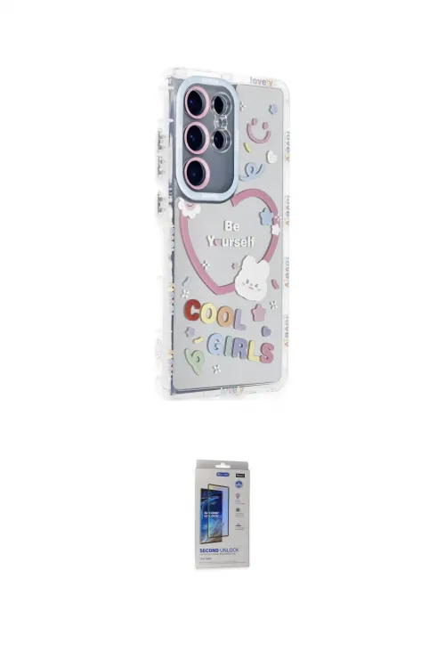 ieg™ Galaxy S24 Ultra Kılıf Ahenk Modern Serisi - Siyah Durable Full Glue Curved Hayalet Cam