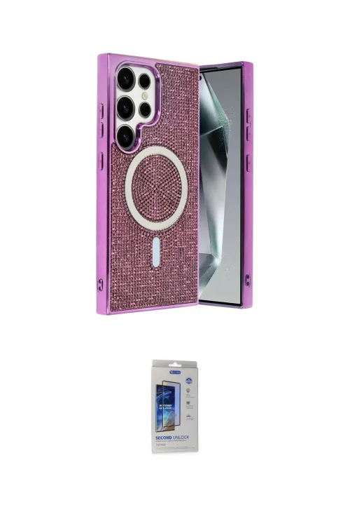 ieg™ Galaxy S24 Ultra Kılıf Eksen Çizgi - Siyah Durable Full Glue Curved Cam