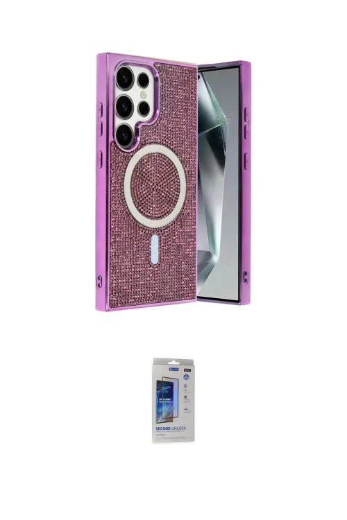 ieg™ Galaxy S24 Ultra Kılıf Eksen Çizgi - Siyah Durable Full Glue Curved Hayalet Cam