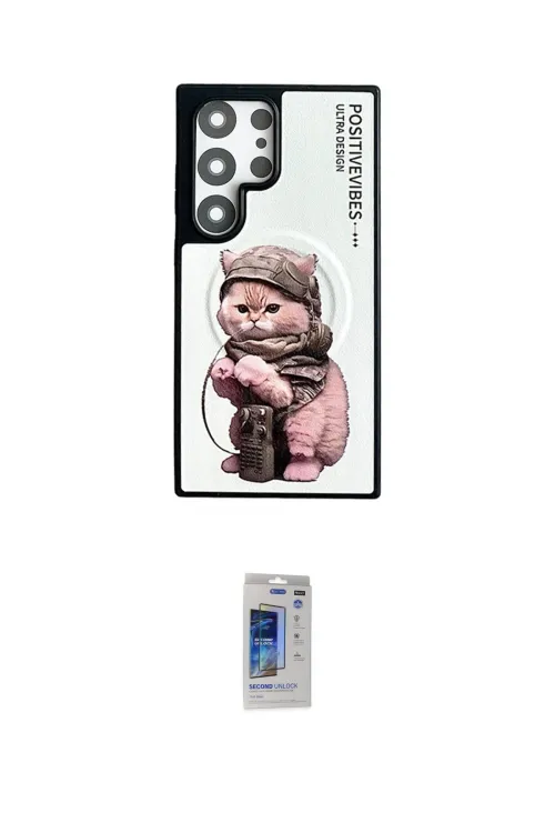 ieg™ Galaxy S24 Ultra Kılıf Siluet Modern Özel Seri - Siyah Durable Full Glue Curved Hayalet Cam