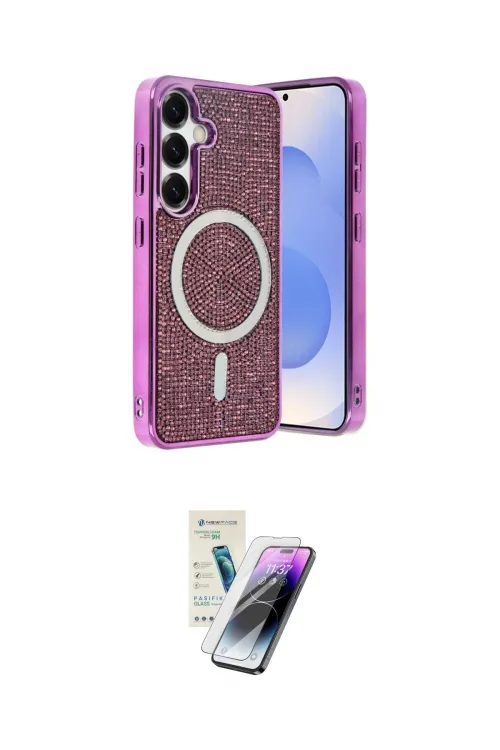 ieg™ Galaxy S25 Kılıf Eksen Çizgi - Şeffaf Pasifik Cam Ekran Koruyucu