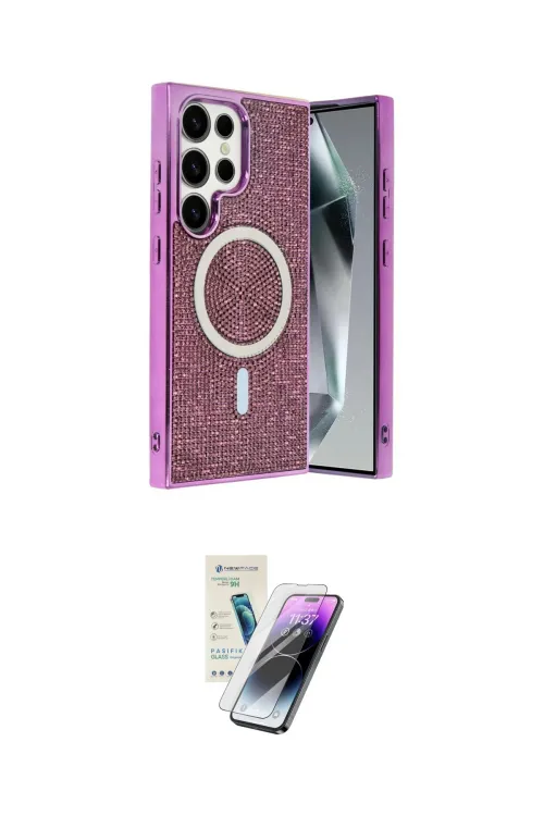 ieg™ Galaxy S25 Ultra Kılıf Eksen Çizgi - Şeffaf Pasifik Cam Ekran Koruyucu