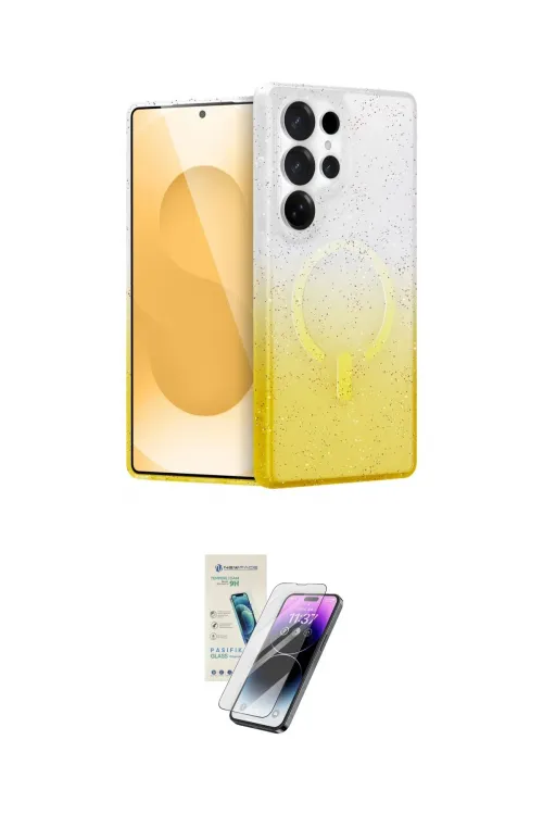 ieg™ Galaxy S25 Ultra Kılıf Eksen Minimal Özel Seri - Şeffaf Pasifik Cam Ekran Koruyucu