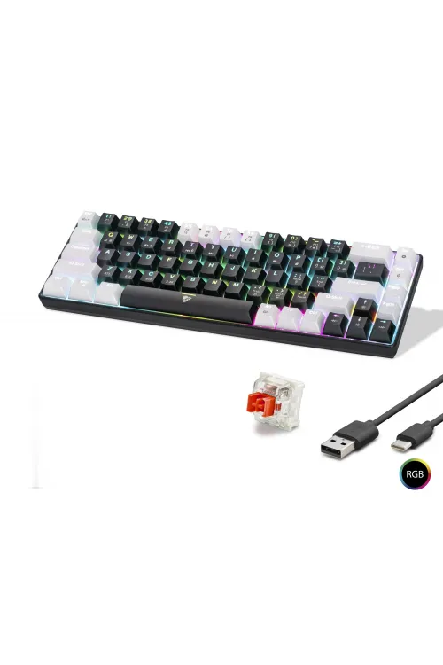 Gaming Mekanik Klavye Tri Mod Rgb Red Switch - Siyah Beyaz MF1703B