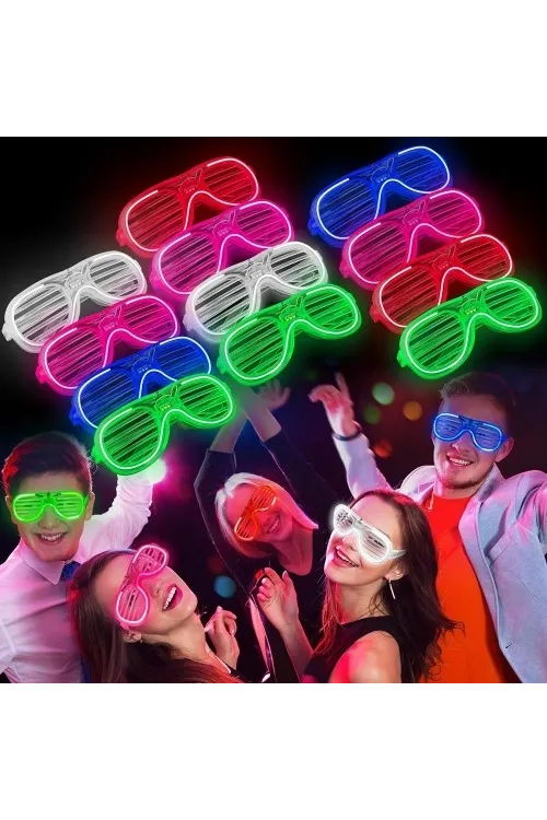 Glow Işıklı Panjur Parti Gözlüğü 12 Adet