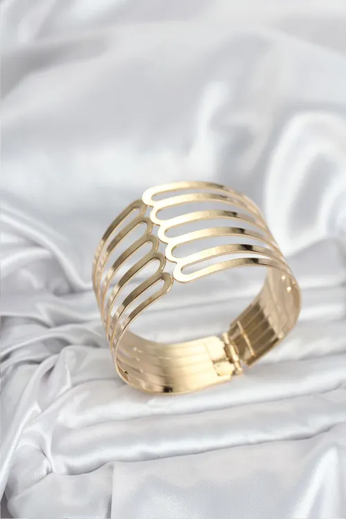 Gold Renk Pirinç Kaburga Model Kadın Bileklik TJ-BB8063