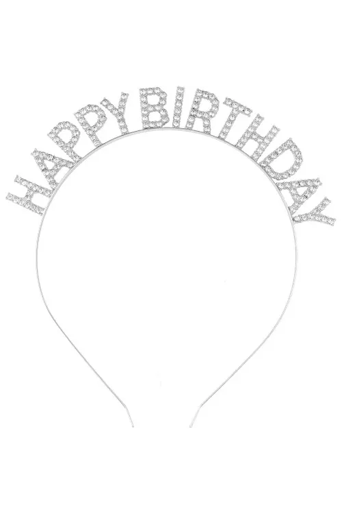 Gümüş Kristal Taşlı Happy Birthday Tacı