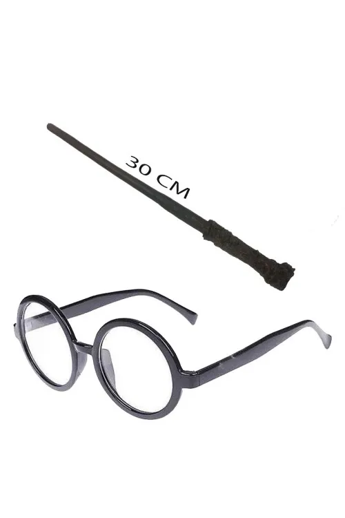 Harry Potter Asası ve Siyah Çerçeveli Gözlük Seti