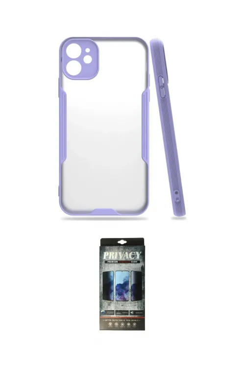 ieg™ iPhone 11 Kılıf Atlas Asil Serisi - Siyah 34D Hayalet Izgaralı Cam