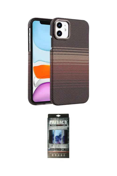ieg™ iPhone 11 Kılıf Doruk Serisi - Siyah 34D Hayalet Izgaralı Cam