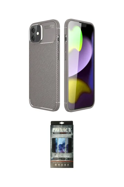 ieg™ iPhone 11 Kılıf Eksen Form Prime - Siyah 34D Hayalet Izgaralı Cam