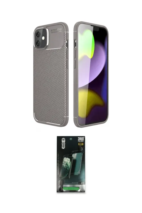 ieg™ iPhone 11 Kılıf Eksen Form Prime - Siyah 360 Mat Full Body Arka Koruyucu