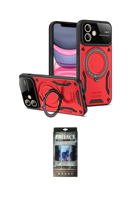 ieg™ iPhone 11 Kılıf Kıvılcım Modern Serisi - Siyah 34D Hayalet Izgaralı Cam