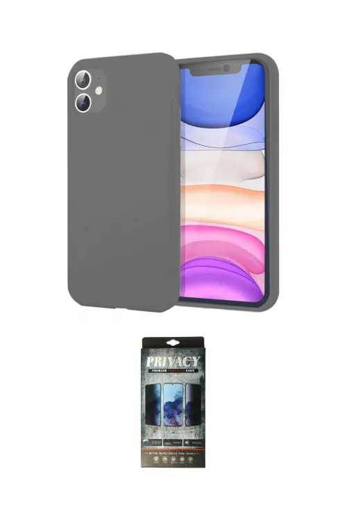 ieg™ iPhone 11 Kılıf Kozmos Yansıma Özel Seri - Siyah 34D Hayalet Izgaralı Cam