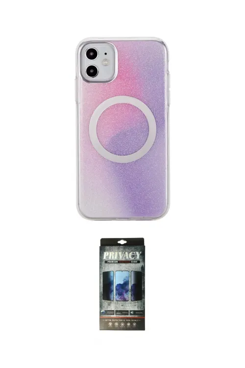 ieg™ iPhone 11 Kılıf Pusula Form - Siyah 34D Hayalet Izgaralı Cam