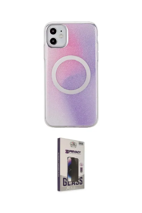 ieg™ iPhone 11 Kılıf Pusula Form - Siyah Bilvis Hayalet Cam Ekran Koruyucu