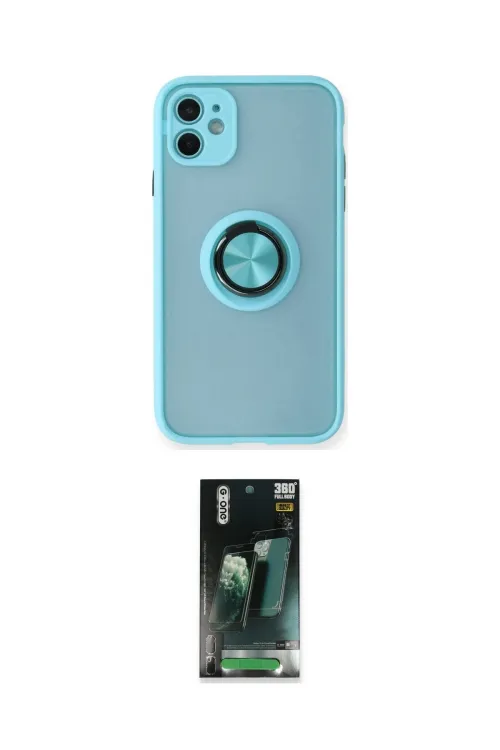 ieg™ iPhone 11 Kılıf Yörünge Çizgi - Siyah 360 Mat Full Body Arka Koruyucu