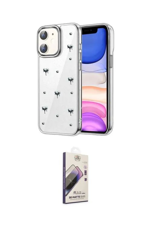 ieg™ iPhone 11 Kılıf Yörünge Form - Siyah Bilvis 3D Mat Cam Ekran Koruyucu