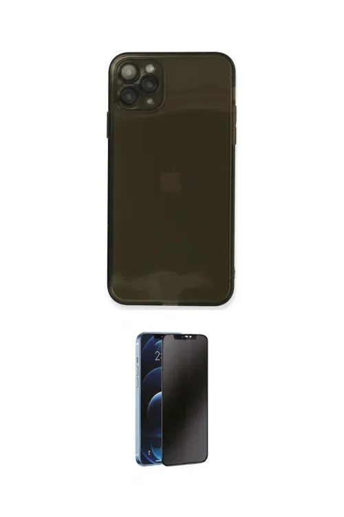 ieg™ iPhone 11 Pro Max Kılıf Ahenk Doku - Siyah 3D Antistatik Hayalet Cam Ekran Koruyucu