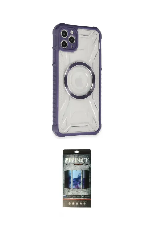 ieg™ iPhone 11 Pro Max Kılıf Kutup Modern - Siyah 34D Hayalet Izgaralı Cam