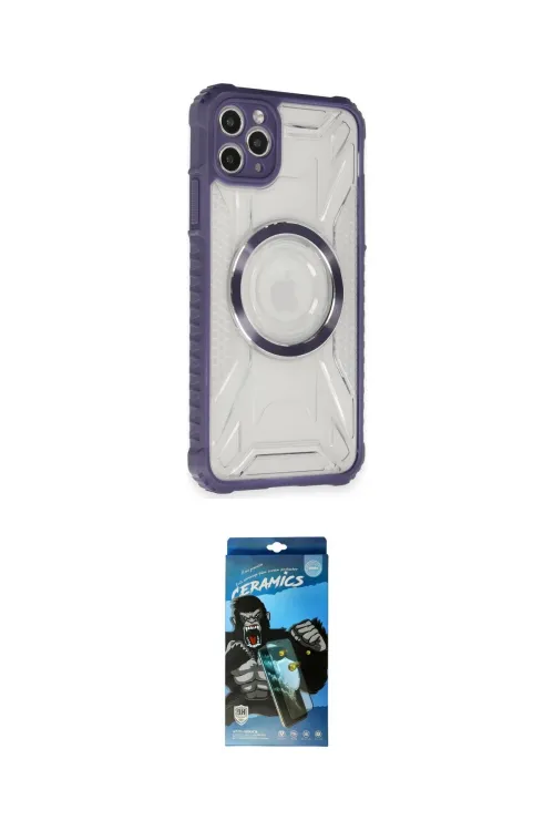 ieg™ iPhone 11 Pro Max Kılıf Kutup Modern - Siyah 34D Izgaralı Cam