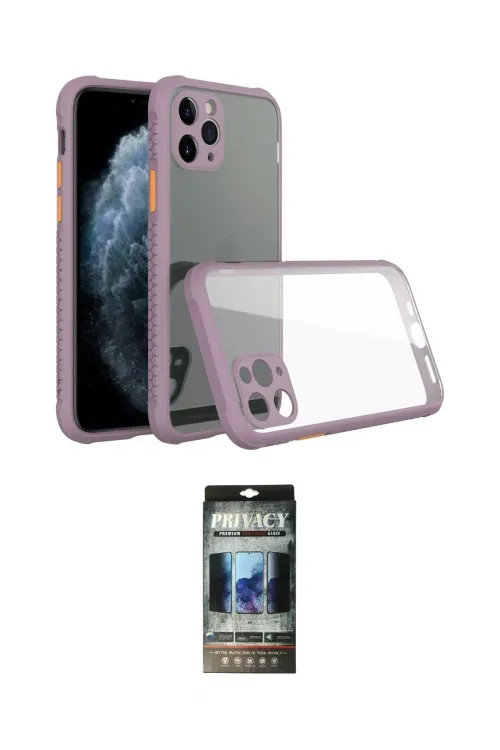 ieg™ iPhone 11 Pro Max Kılıf Nova Asil Özel Seri - Siyah 34D Hayalet Izgaralı Cam