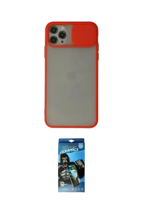 ieg™ iPhone 11 Pro Max Kılıf Vadi Çizgi - Siyah 34D Izgaralı Cam