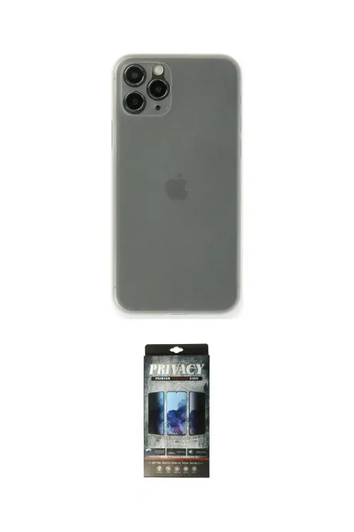 ieg™ iPhone 11 Pro Max Kılıf Yadigar Yansıma Serisi - Siyah 34D Hayalet Izgaralı Cam