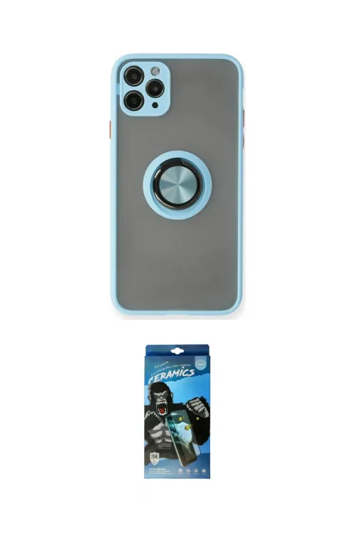 ieg™ iPhone 11 Pro Max Kılıf Yörünge Çizgi - Siyah 34D Izgaralı Cam