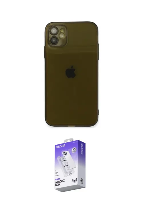 ieg™ iPhone 12 Kılıf Ahenk Doku - Siyah Bilvis 5in1 3D Magic Cam Ekran Koruyucu