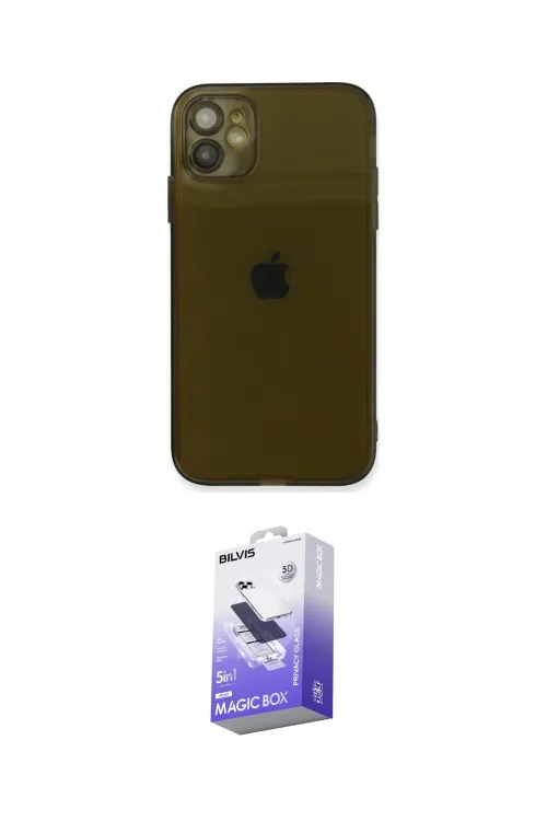 ieg™ iPhone 12 Kılıf Ahenk Doku - Siyah Bilvis 5in1 5D Magic Hayalet Cam Ekran Koruyucu