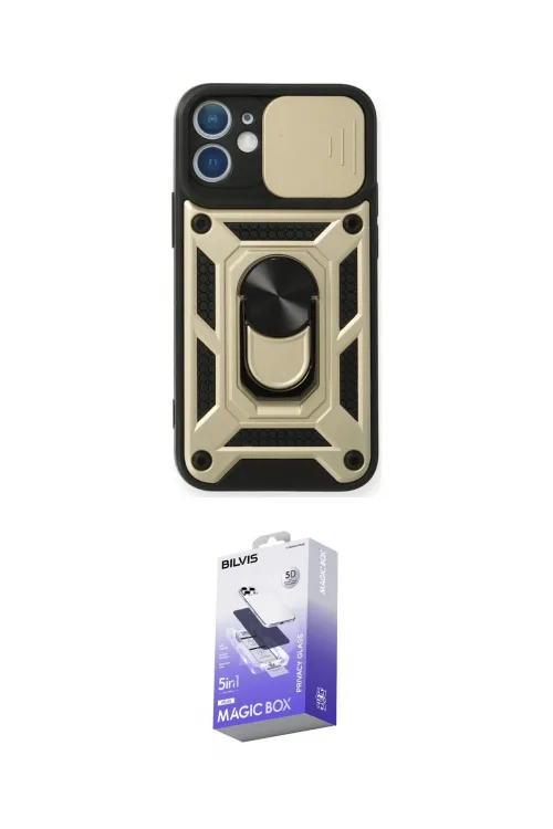 ieg™ iPhone 12 Kılıf Ahenk Klasik - Siyah Bilvis 5in1 5D Magic Hayalet Cam Ekran Koruyucu