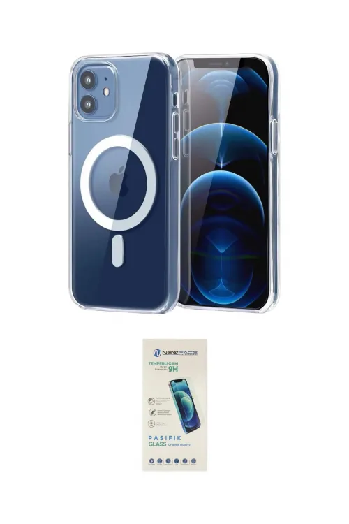 ieg™ iPhone 12 Kılıf Ahenk Minimal Serisi - Şeffaf Pasifik Cam Ekran Koruyucu