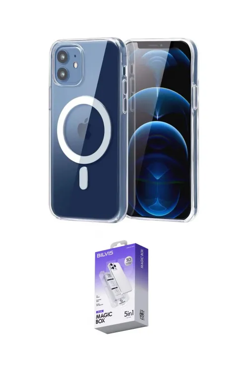ieg™ iPhone 12 Kılıf Ahenk Minimal Serisi - Siyah Bilvis 5in1 3D Magic Cam Ekran Koruyucu