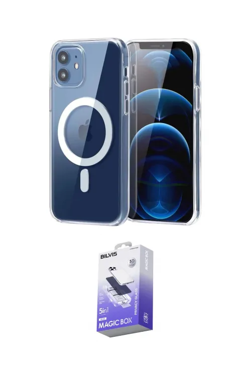 ieg™ iPhone 12 Kılıf Ahenk Minimal Serisi - Siyah Bilvis 5in1 5D Magic Hayalet Cam Ekran Koruyucu