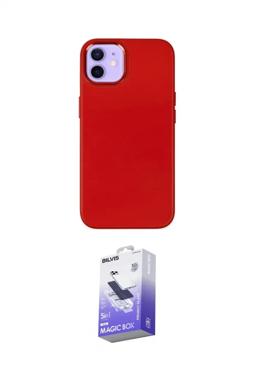 ieg™ iPhone 12 Kılıf Çekirdek Çizgi - Siyah Bilvis 5in1 5D Magic Hayalet Cam Ekran Koruyucu