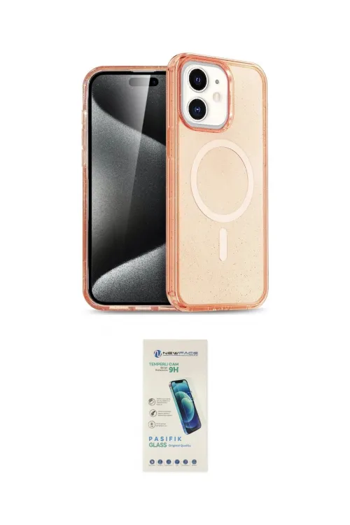 ieg™ iPhone 12 Kılıf Eksen Doku Koleksiyonu - Şeffaf Pasifik Cam Ekran Koruyucu