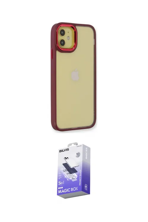 ieg™ iPhone 12 Kılıf Eksen Doku Prime - Siyah Bilvis 5in1 5D Magic Hayalet Cam Ekran Koruyucu