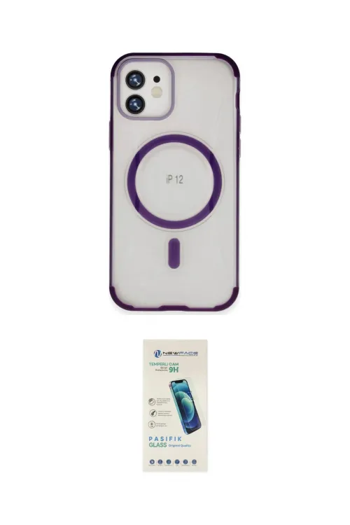 ieg™ iPhone 12 Kılıf Eksen Klasik Koleksiyonu - Şeffaf Pasifik Cam Ekran Koruyucu