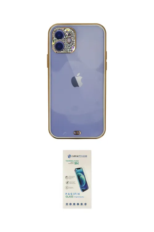 ieg™ iPhone 12 Kılıf Eksen Minimal Koleksiyonu - Şeffaf Pasifik Cam Ekran Koruyucu