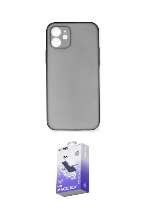ieg™ iPhone 12 Kılıf Yadigar Yansıma Serisi - Siyah Bilvis 5in1 5D Magic Hayalet Cam Ekran Koruyucu