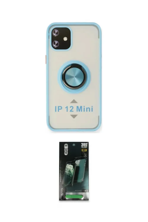 ieg™ iPhone 12 Mini Kılıf Yörünge Çizgi - Siyah 360 Mat Full Body Arka Koruyucu