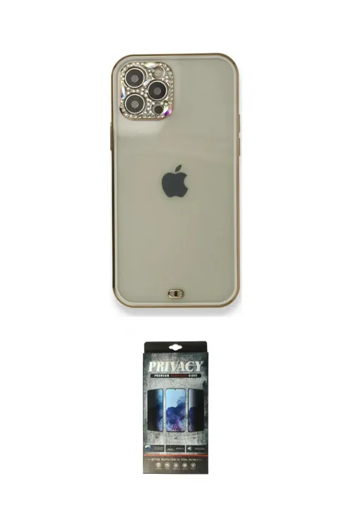 ieg™ iPhone 12 Pro Kılıf Eksen Minimal Koleksiyonu - Siyah 34D Hayalet Izgaralı Cam