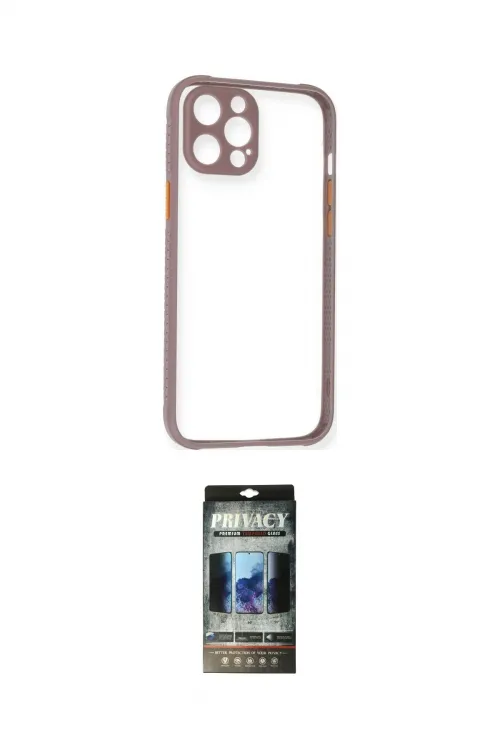 ieg™ iPhone 12 Pro Kılıf Nova Asil Özel Seri - Siyah 34D Hayalet Izgaralı Cam