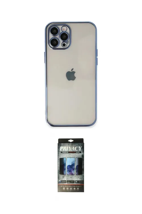 ieg™ iPhone 12 Pro Kılıf Vadi Minimal - Siyah 34D Hayalet Izgaralı Cam