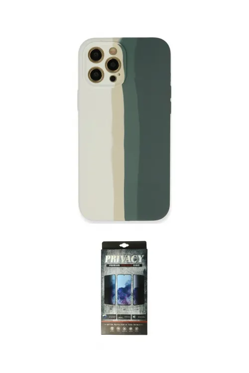 ieg™ iPhone 12 Pro Kılıf Yadigar Çizgi - Siyah 34D Hayalet Izgaralı Cam