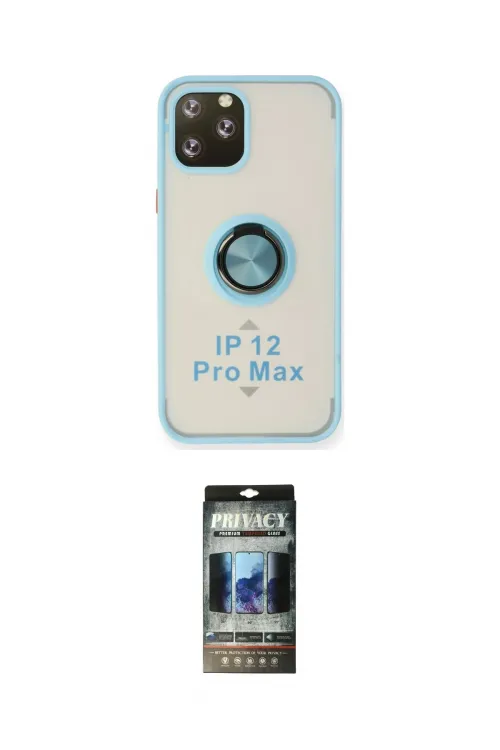 ieg™ iPhone 12 Pro Kılıf Yörünge Çizgi - Siyah 34D Hayalet Izgaralı Cam