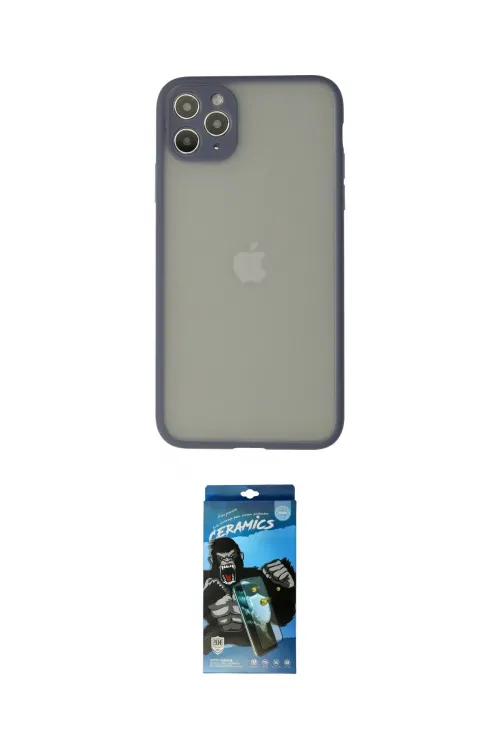 ieg™ iPhone 12 Pro Max Kılıf Ahenk Çizgi Serisi - Siyah 34D Izgaralı Cam